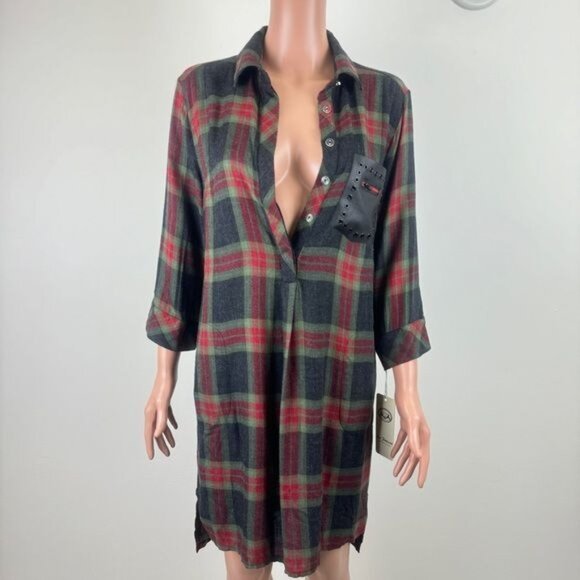 Women's NWT La Pateau Print and Plaid Shirt Dress Size Small Multi Color - Picture 4 of 10